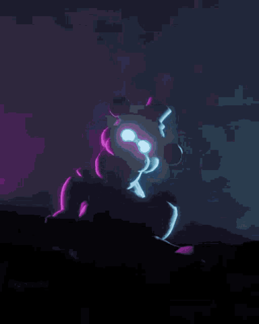 a cartoon character with glowing eyes is standing on a checkerboard floor .
