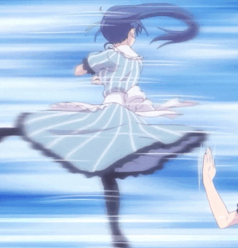 a girl in a maid outfit is being held by another girl 's hand