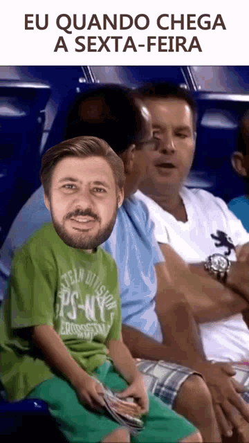 a man with a beard wearing a green shirt that says ps-n on it