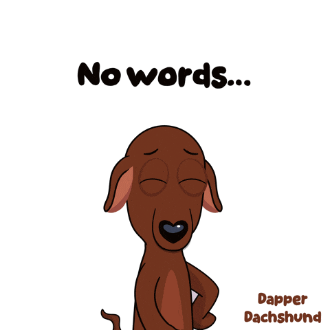 a cartoon of a dachshund with the words " no words " below it