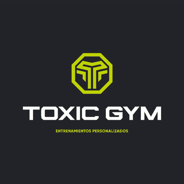 a logo for toxic gym shows a t in a hexagon