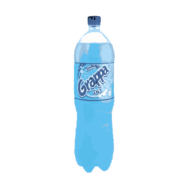 a bottle of grappa ice soda with a blue label