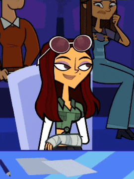 a cartoon character wearing sunglasses is sitting at a desk