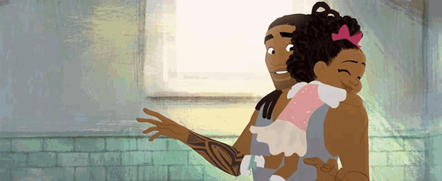 a cartoon of a man and woman holding a baby