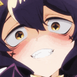 a close up of a anime girl making a funny face with her mouth open .