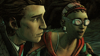 a man and a woman are looking at each other in a cartoon