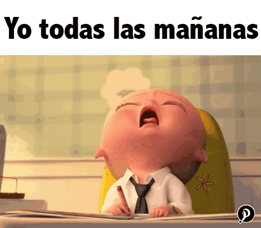 a cartoon baby is sitting at a desk with a pencil in his hand and the words yo todas las mananas above him