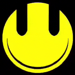 a yellow smiley face with a black circle around it
