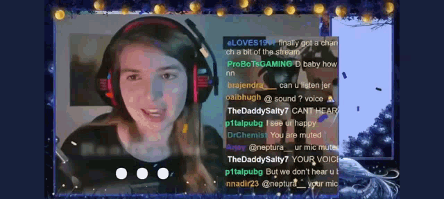 a screen shot of a girl with headphones and a bunch of text