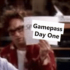 a man is holding a card that says gamepass day one
