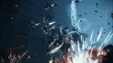 a video game scene with a skeleton being destroyed by a sword