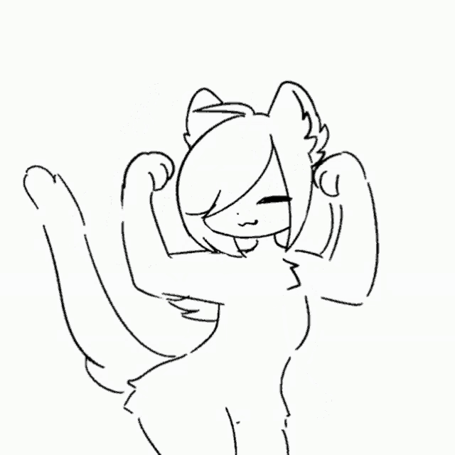 a black and white drawing of a cat with wings flexing her muscles .