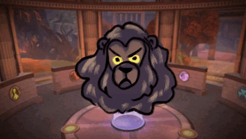 a cartoon drawing of a lion 's head in a room