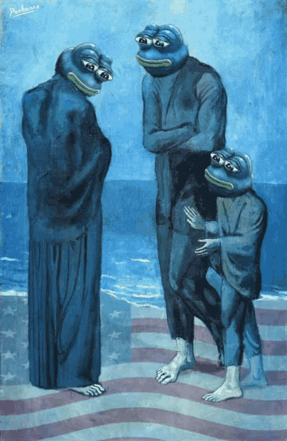 a painting of three people with frogs on their heads by pablo picasso