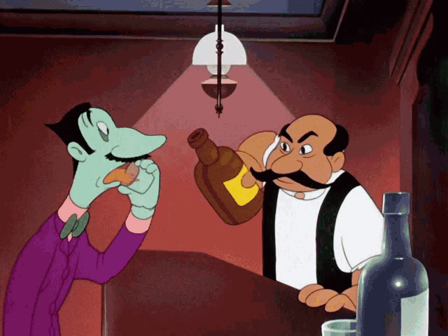 a cartoon of a man drinking from a bottle