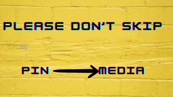 a yellow brick wall has a sign that says please don 't skip pin and media