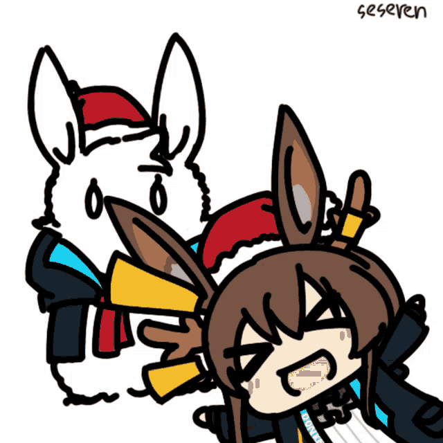 a drawing of a girl and a rabbit with the name seseren written below them