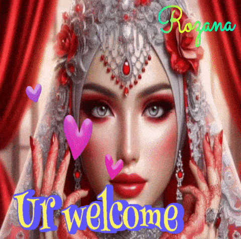 a picture of a woman with the words " ur welcome " below her