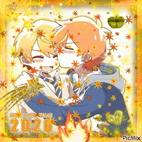 a picture of two boys hugging with the year 2020 written on the bottom