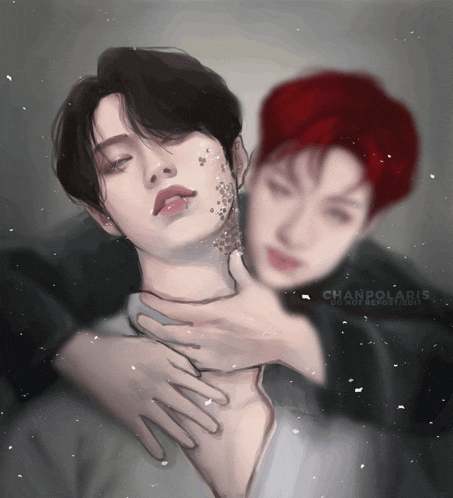 a drawing of a man holding another man 's neck with the words chanpolaris do not repost / edit on the bottom