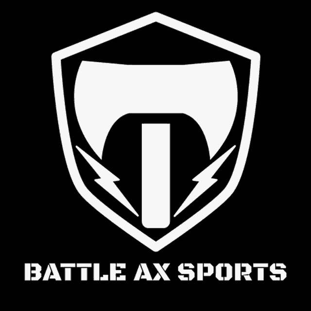 a logo for battle ax sports with a shield and a lightning bolt