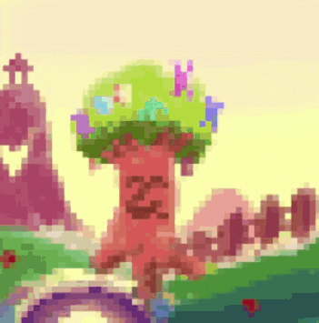 a pixel art drawing of a tree with the letters n on it