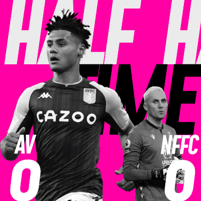 a black and white photo of two soccer players with the words half time on the bottom