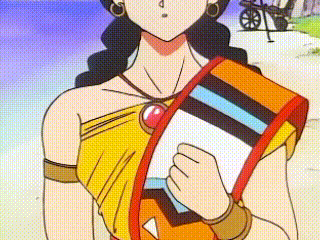 a cartoon woman is standing on a beach holding a drum .