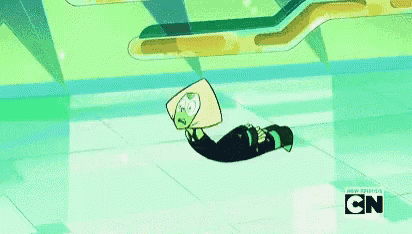 a cartoon character is laying on the ground in a room .