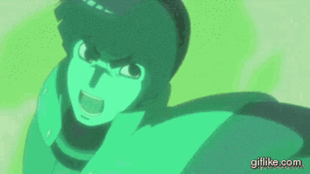 a green animated character with a t on his face