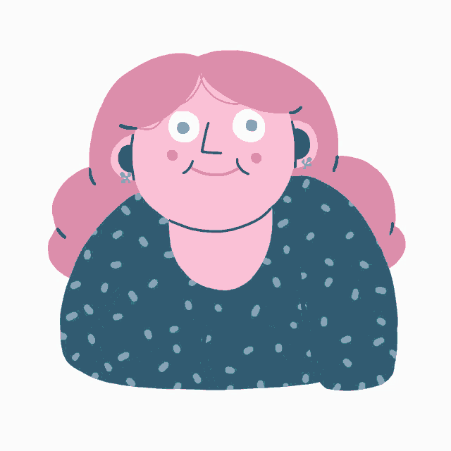 a cartoon drawing of a woman with pink hair