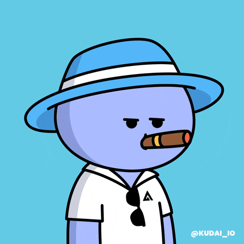 a cartoon drawing of a man wearing a hat and sunglasses smoking a cigar