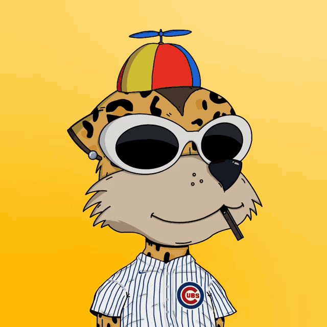 a cartoon drawing of a cheetah wearing a cubs jersey