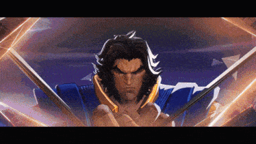 a cartoon of wolverine holding a sword in his hand