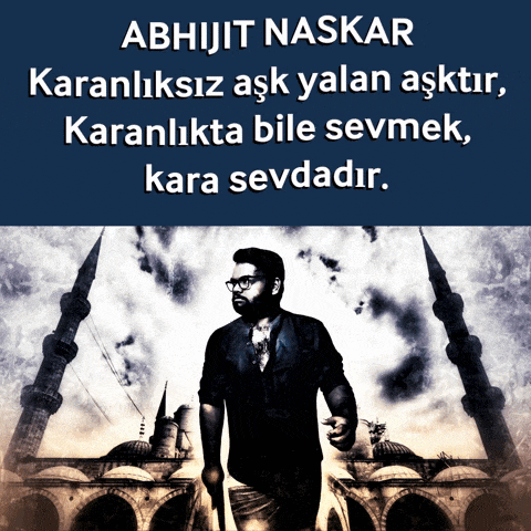 a poster of a man standing in front of a mosque with a quote from abhijit naskar