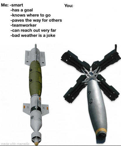 a picture of a bomb next to a picture of a smart person