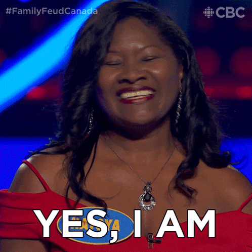 a woman says yes i am while smiling