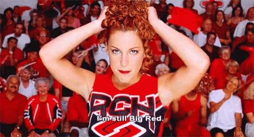 a cheerleader wearing a rgh shirt is standing in front of a crowd