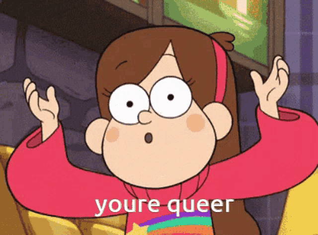 mabel from gravity falls says you 're queer with her arms in the air
