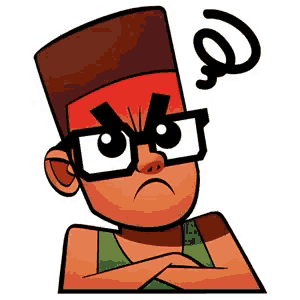 a cartoon character with glasses and an angry look on his face has a question mark above his head