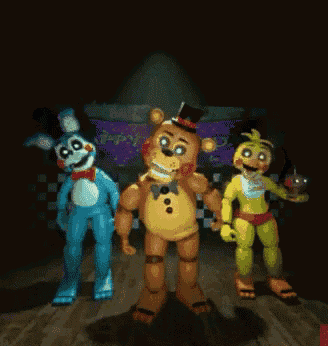 a group of five nights at freddy 's characters are standing together