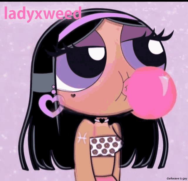 a picture of a girl blowing a pink bubble gum