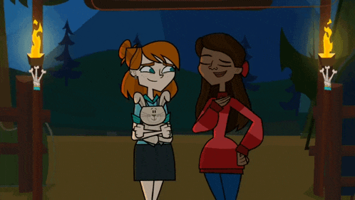 two cartoon girls are hugging each other and one is holding a bunny