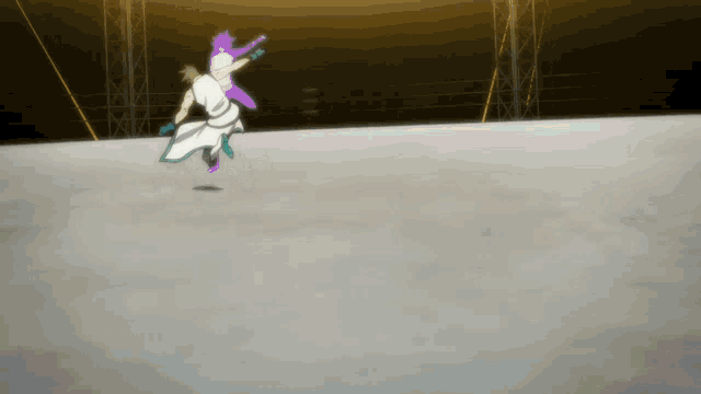 a man and a woman are dancing on a concrete surface