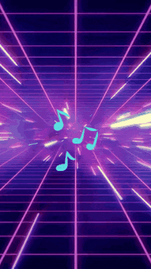 a bunch of music notes are flying through the air on a purple background .