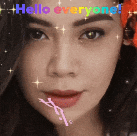 a close up of a woman 's face with the words hello everyone written above her