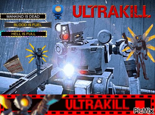 a poster that says ultrakill on it with a robot