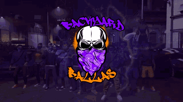 a backyard dallas logo with a skull in a bandana