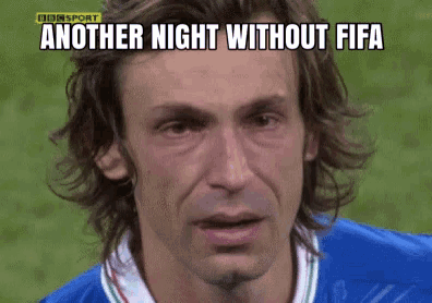 a soccer player is crying with another night without fifa written on the bottom