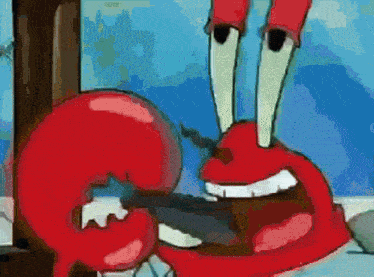 a cartoon of a crab holding a gun in its mouth